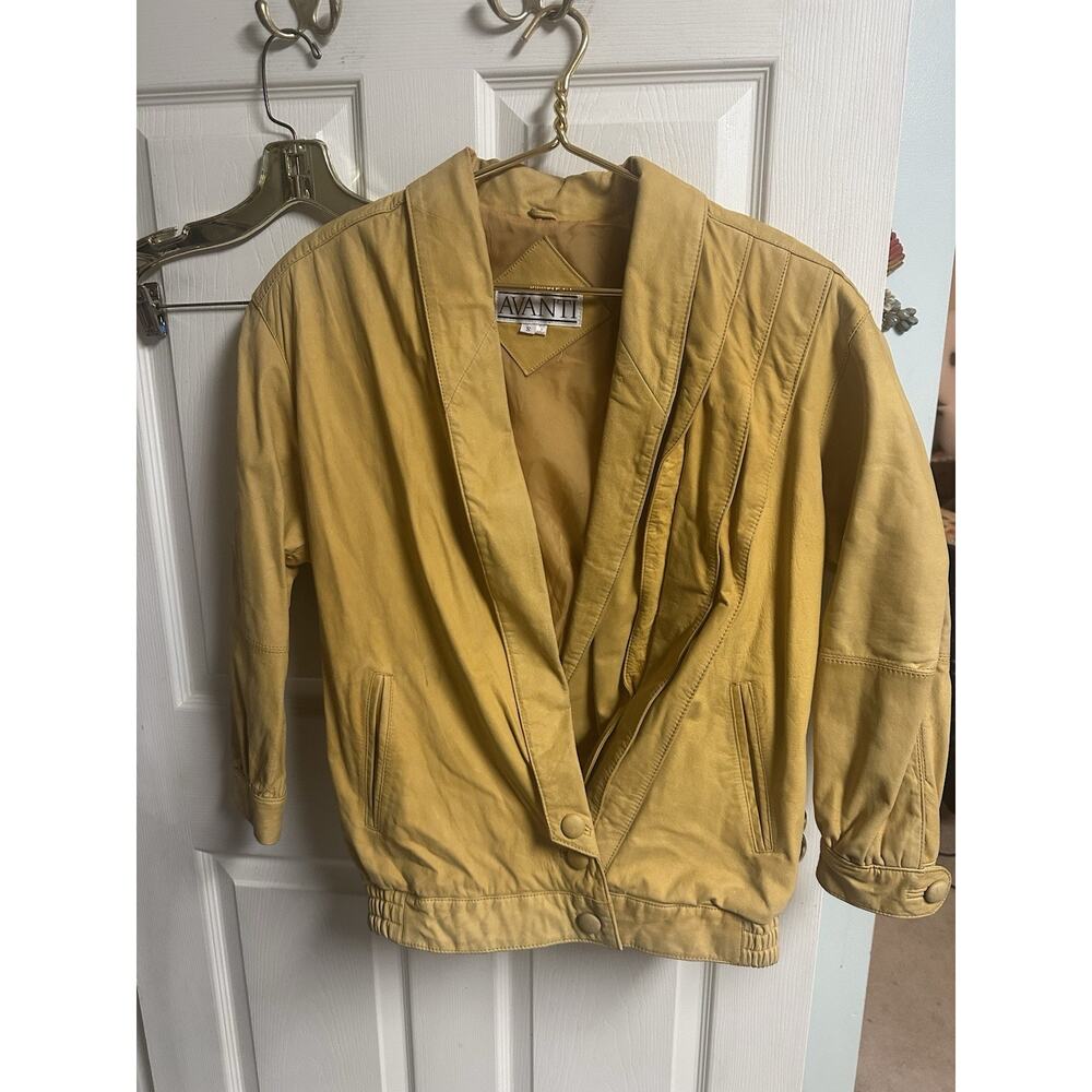 Vintage 80s Avanti Leather Jacket Small 42 Mustard Yellow Cropped Open Waiter
